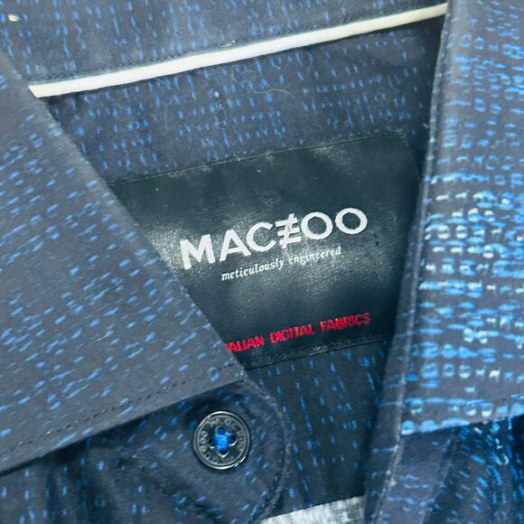 Maceeo Skull Print Button Down Dress Shirt Navy Blue Long Sleeve Small OOAK - Picture 9 of 9